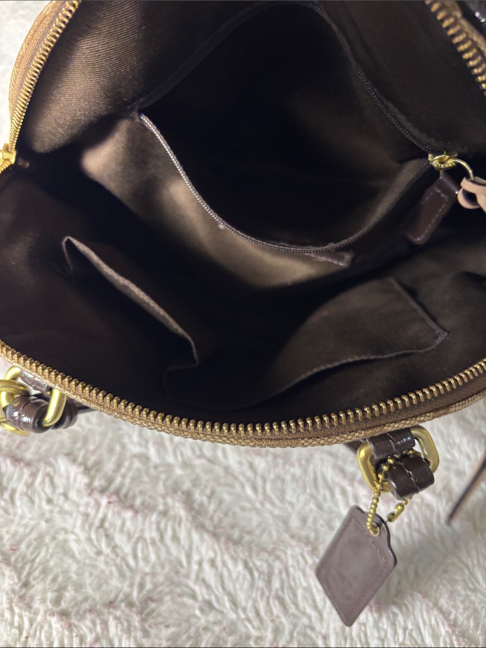 Coach Brown Signature Dome Satchel with Dark Brown Trim - Picture 12 of 13